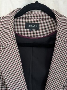 1. State Women's Burgundy & Cream Houndstooth Blazer